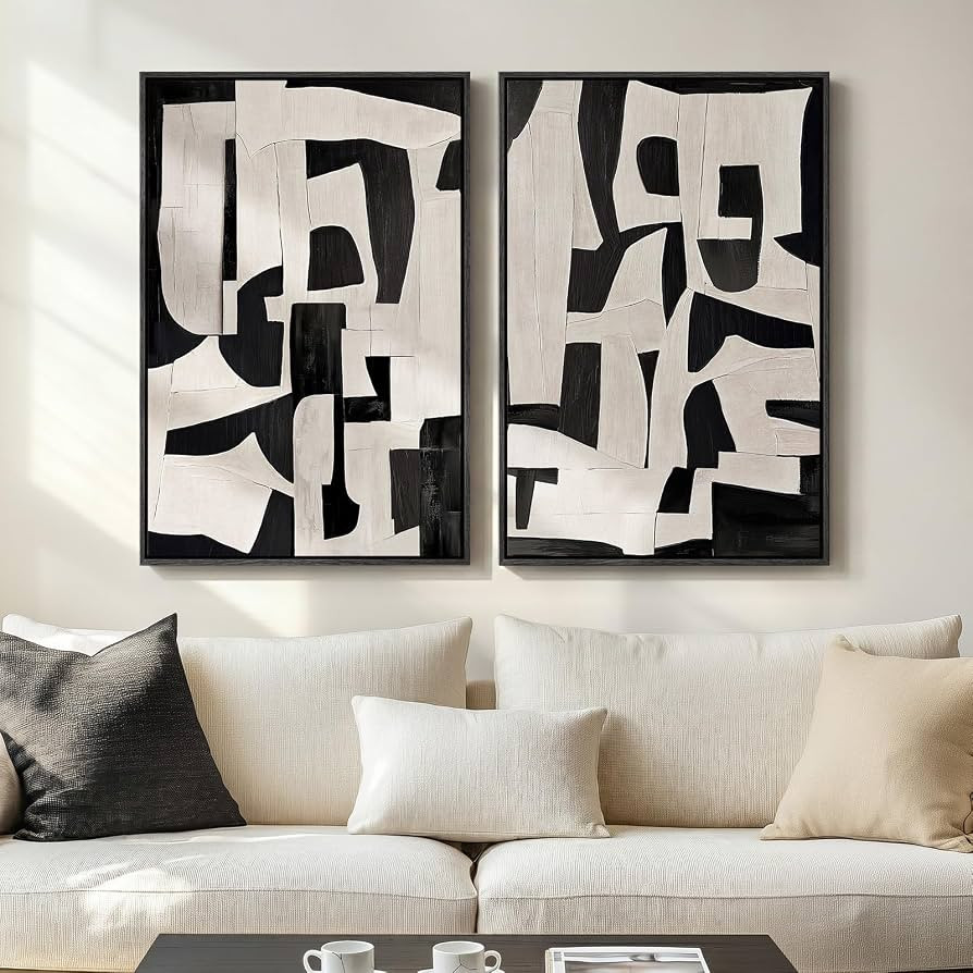 Large Framed Black and White Abstract Wall Art for Living Room, 24x36 In | Amazon (US)