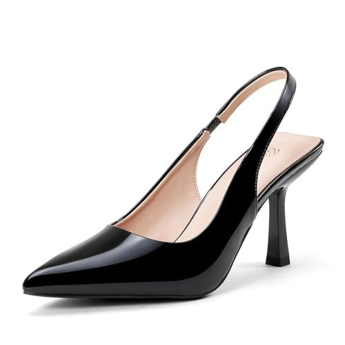 GENSHUO Women's Close Pointed Toe Black High Stiletto Heels Pump Slingback Party Prom Dress Shoes Size 9.5 | Amazon (US)