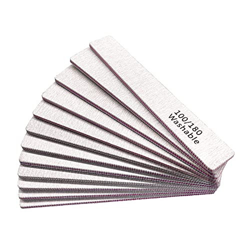 HeeYaa Nail File 12 PCS Professional Reusable 100/180 Grit Double Sides Washable Nail File Manicure Tools for Poly Nail Extension Gel and Acrylic Nails Tools Suit for Home Salon | Amazon (US)