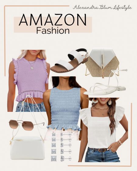 Cute tank tops for the spring and summer outfits! White sandals, straw crossbody!  Amazon finds! Amazon fashion! Amazon outfit! 

#LTKshoecrush #LTKSeasonal #LTKfindsunder50