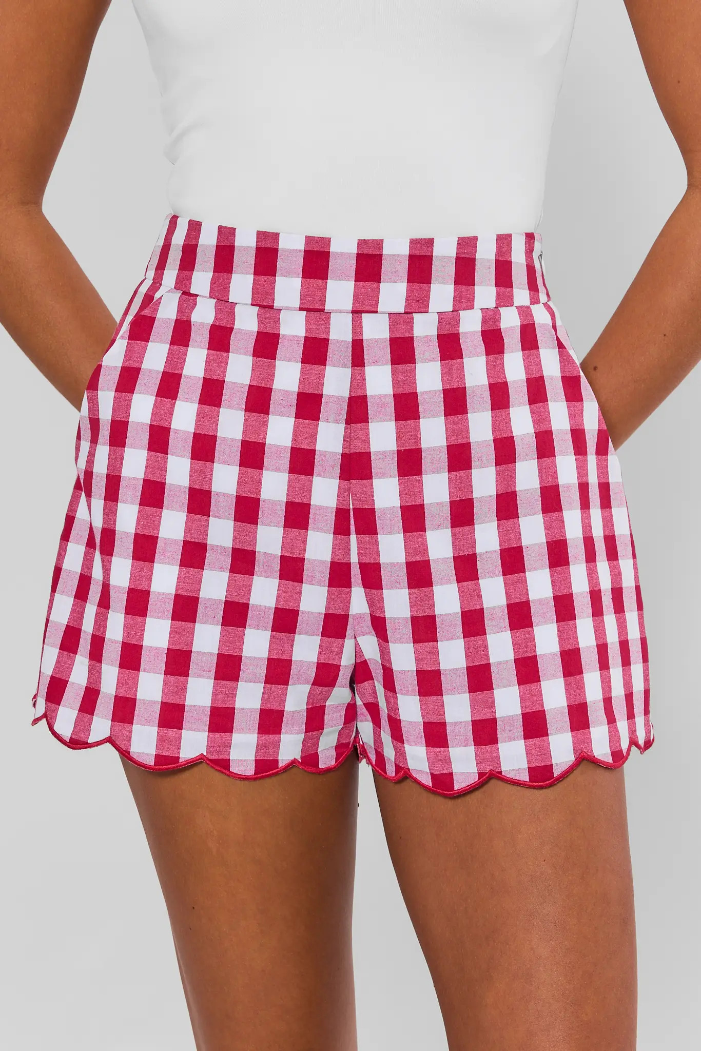 Red Gingham Scalloped Shorts | Avara