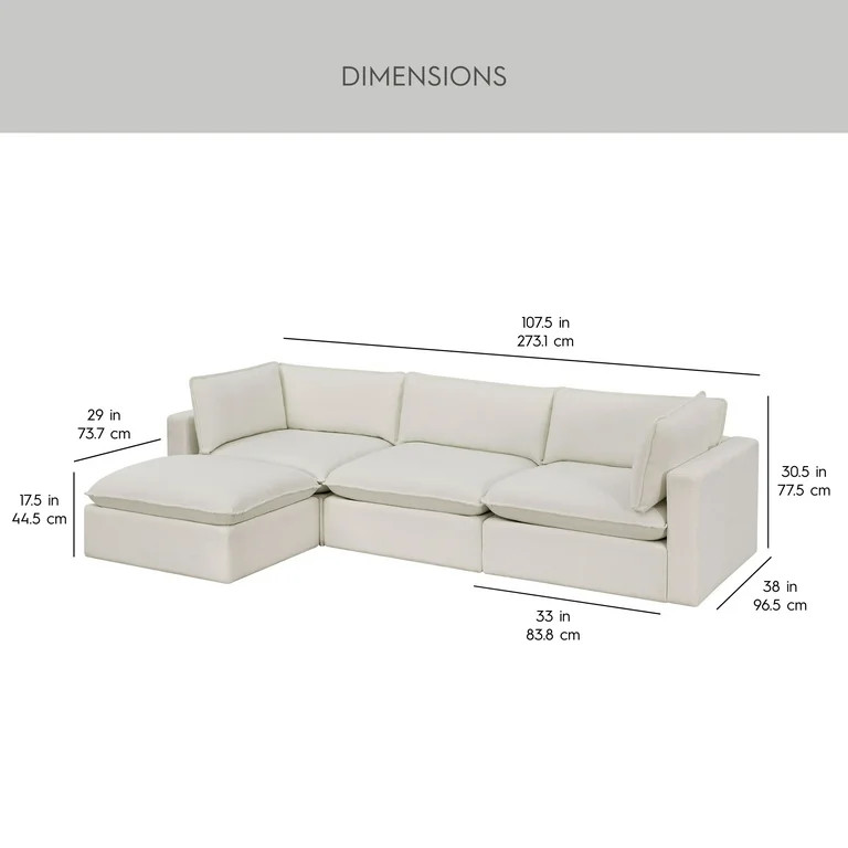Better Homes & Gardens Weston 107.5" Cloud Modular Sectional Sofa, White | Walmart (US)