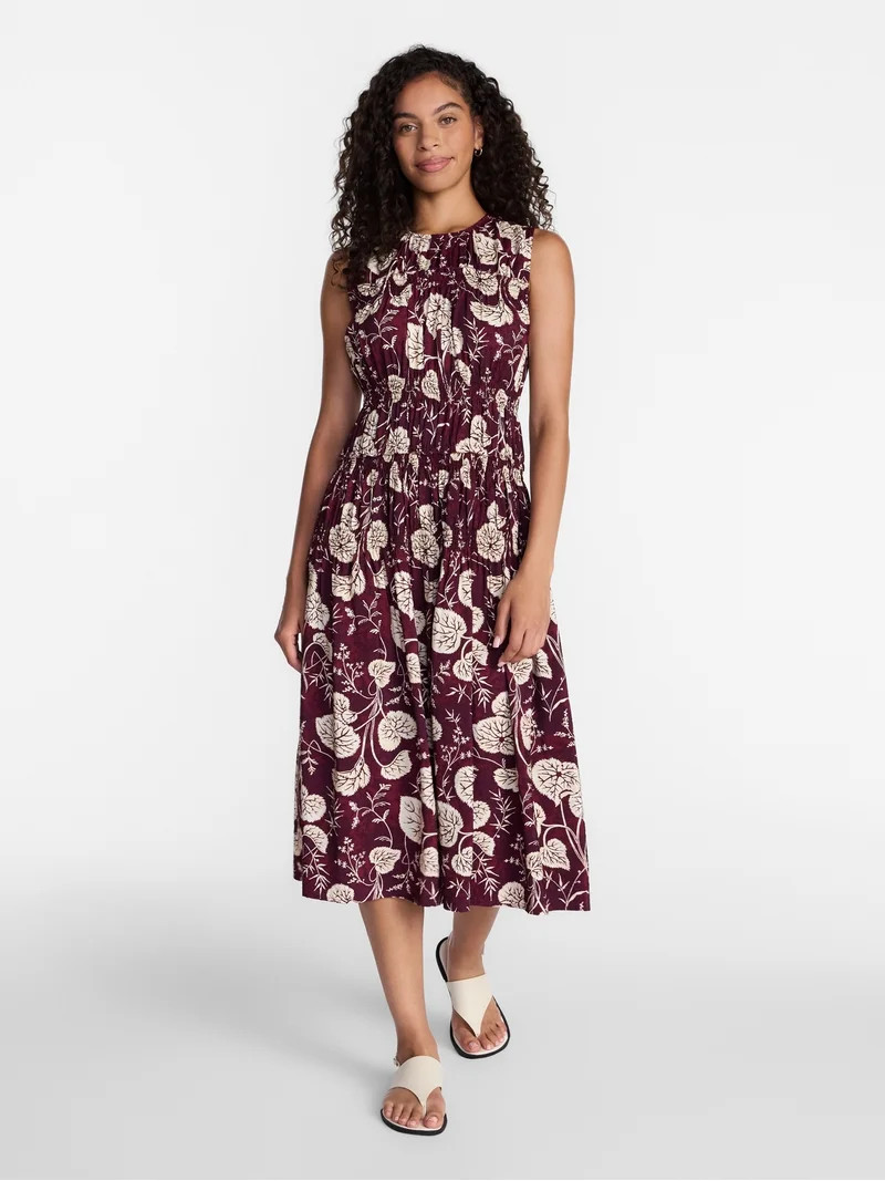 Time and Tru Women's Sleeveless Smocked Midi Dress, Sizes XS-XXXL | Walmart (US)