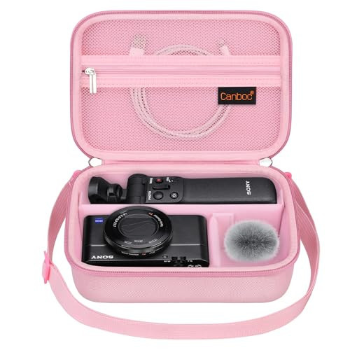 Canboc Carrying Camera Case for Sony ZV-1F/ ZV-1/ ZV-1II Vlog Digital Camera & Vlogger Accessory Kit Tripod, Travel Storage Bag with Strap, Mesh Pocket fit Cable, Pink | Amazon (US)