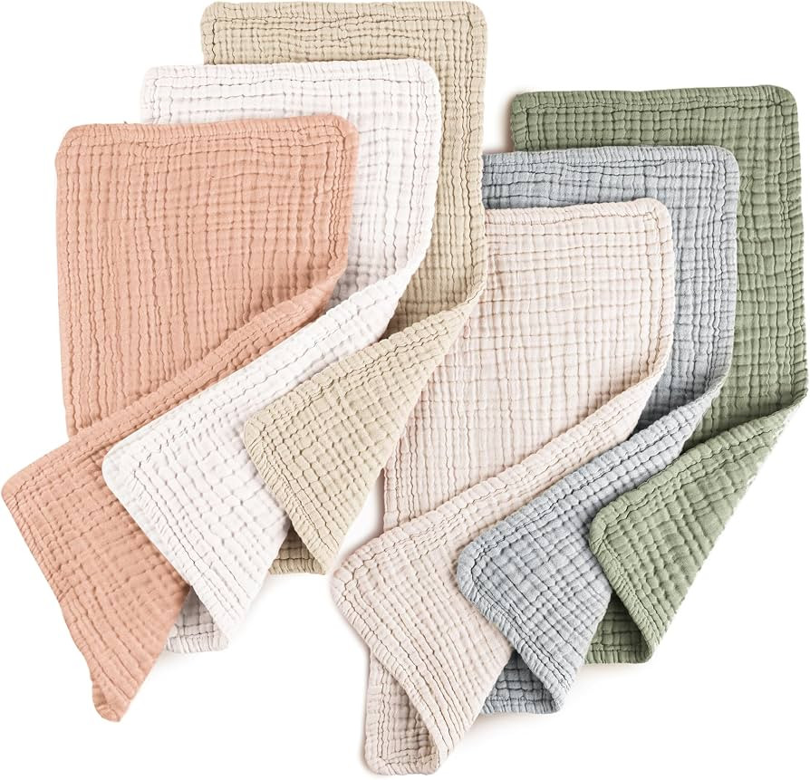 Konssy Muslin Baby Burp Cloths 6 Pack, Soft Absorbent 100% Cotton Burping Clothes for Newborns, B... | Amazon (US)