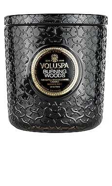 Voluspa Burning Woods Luxe Candle in Woody from Revolve.com | Revolve Clothing (Global)