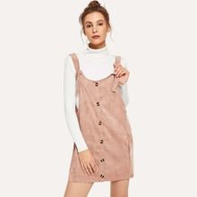 Single Breasted Pinafore Corduroy Dress | SHEIN