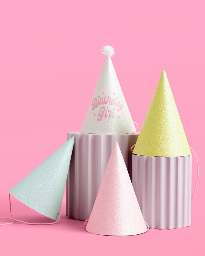 xo, Fetti Birthday Party Hats - Fits Adult + Child - Pastel Rainbow Bday Party, Glitter Birthday ... | Amazon (US)