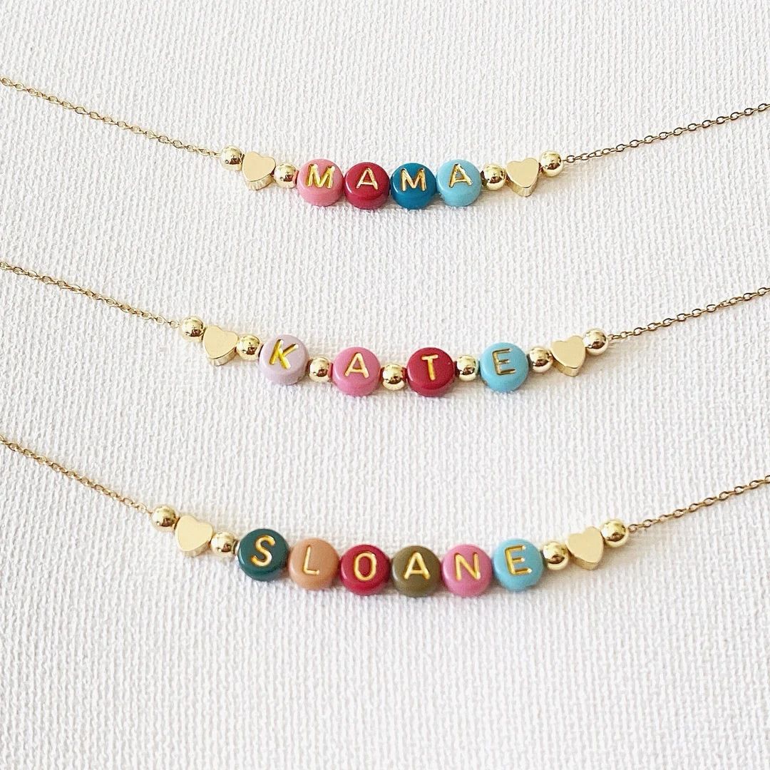 Colorful Beads Name Necklace Mama Necklace Gift for Mom - Etsy | Etsy (US)