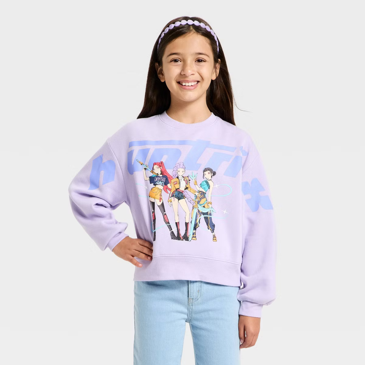 Girls' KPop Demon Hunters Huntrix Graphic Pullover Sweatshirt - Lilac Purple | Target
