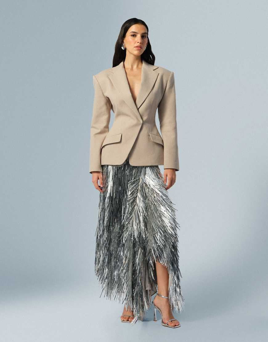 ARRANGE shard sequin maxi skirt in silver | ASOS (Global)