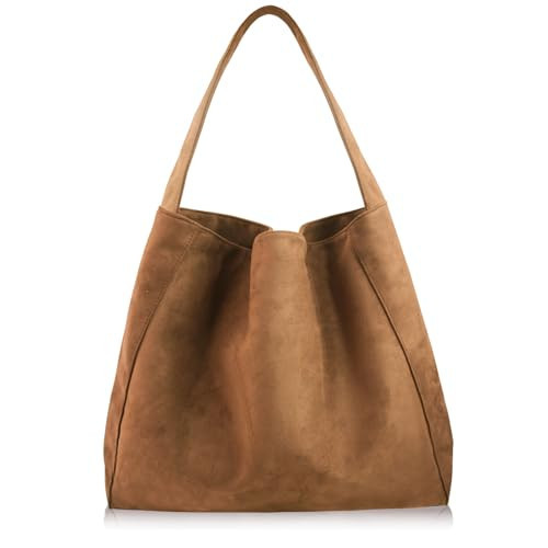 Brown Suede Bags for Women -2025 New Large Brown Hobo Tote Handbag, Suede Slouchy Purse Shoulder Bag Travel Winter Fall (Brown) | Amazon (US)