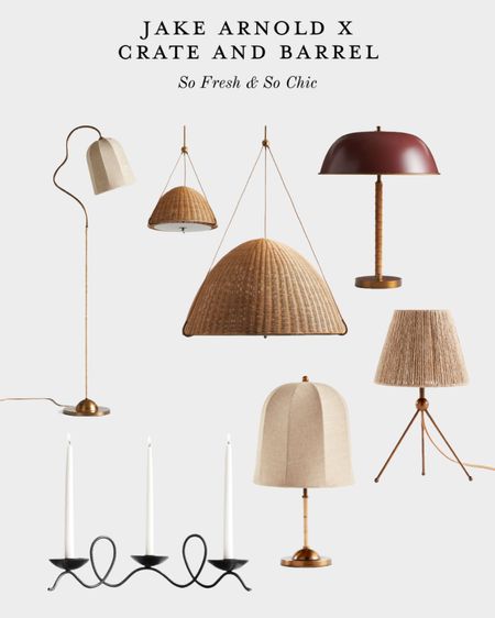 NEW! Jake Arnold x Crate and Barrel lighting collection.
-
Living room lighting - kitchen woven pendant lighting - kitchen island lighting - mini woven table lamp - suede and metal table lamp - curved floor lamp with linen shade - black wavy candle holder - coffee table decor - bedroom lighting 

#LTKFind #LTKhome