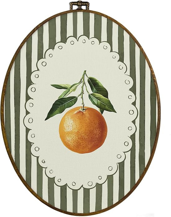 dvhdajed Olive Green Striped Orange Kitchen Oval Wall Art Decor, Rustic Farmhouse Orange Framed C... | Amazon (US)