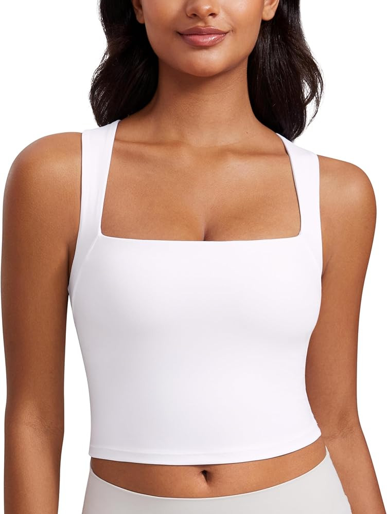 CRZ YOGA Butterluxe Womens Longline Square Neck Sports Bras - Basic Crop Tank Yoga Workout Tops w... | Amazon (US)