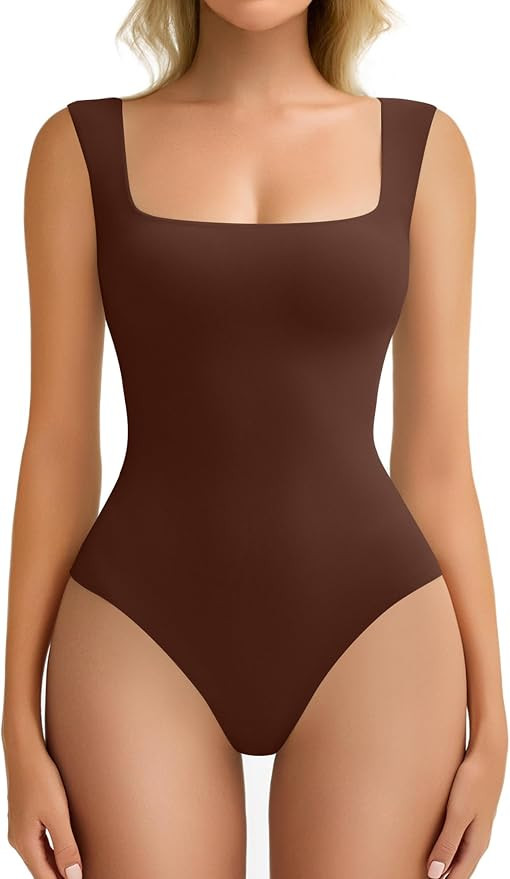 Avidlove Bodysuits for Women Square Neck Body Suit Double Lined Tank Top Bodysuit Soft | Amazon (US)