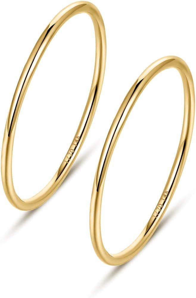 NOKMIT 1mm 14K Gold Filled Rings Stacking Rings for Women Girls Stackable Thin Gold Ring Plain State | Amazon (US)