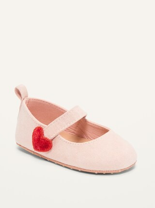 Soft-Brushed Faux-Suede Heart-Strap Ballet Flats for Baby | Old Navy (CA)