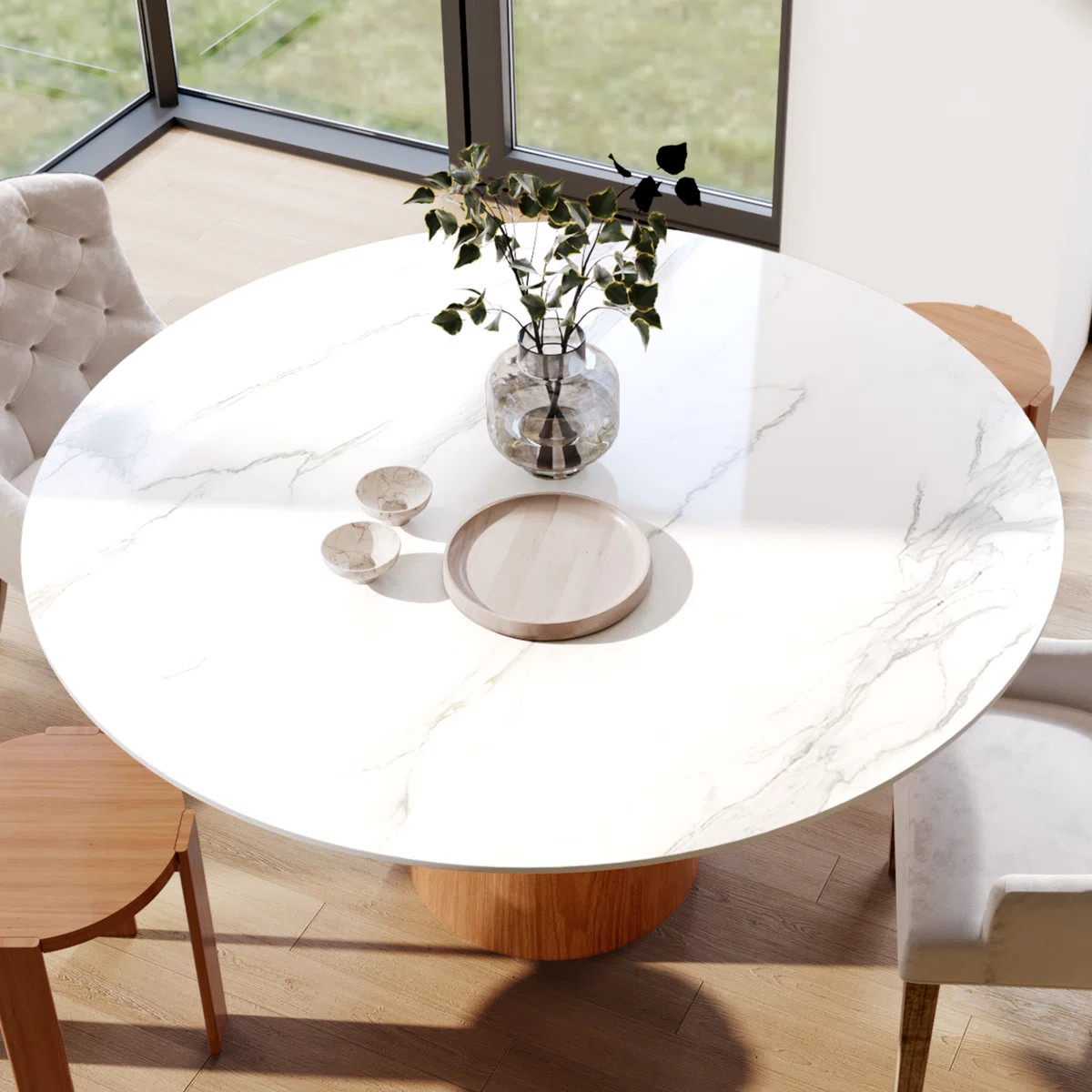 Ikerne Modern Round Dining Table Solid Wood Pedestal Kitchen Table For 4/6/8 | Wayfair North America