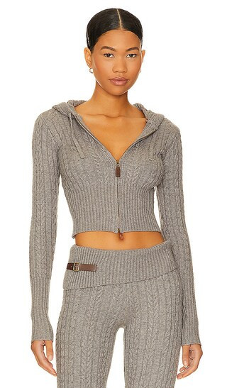 Frankies Bikinis Aimee Cable Knit Hoodie in Grey. - size XXL | Revolve Clothing (Global)