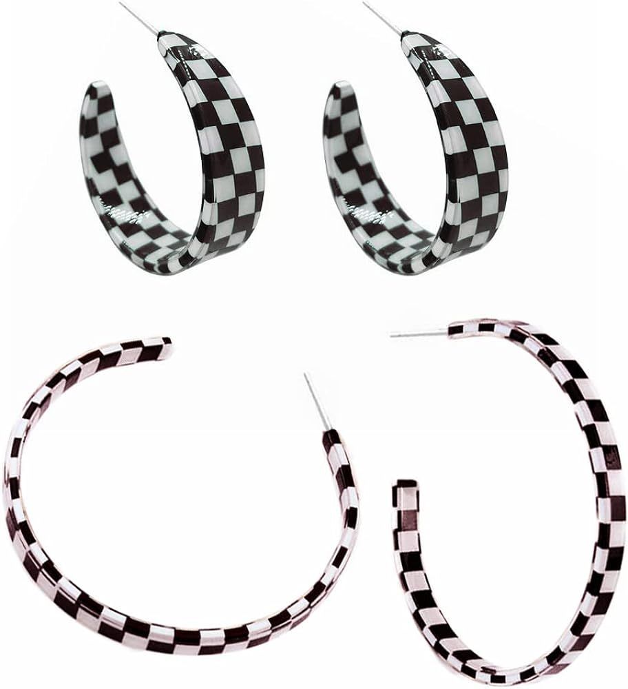 2 Pairs Lightweight 70s 80s 90s Transparent Black White Circle Round Acrylic Geometric Striped Ch... | Amazon (US)