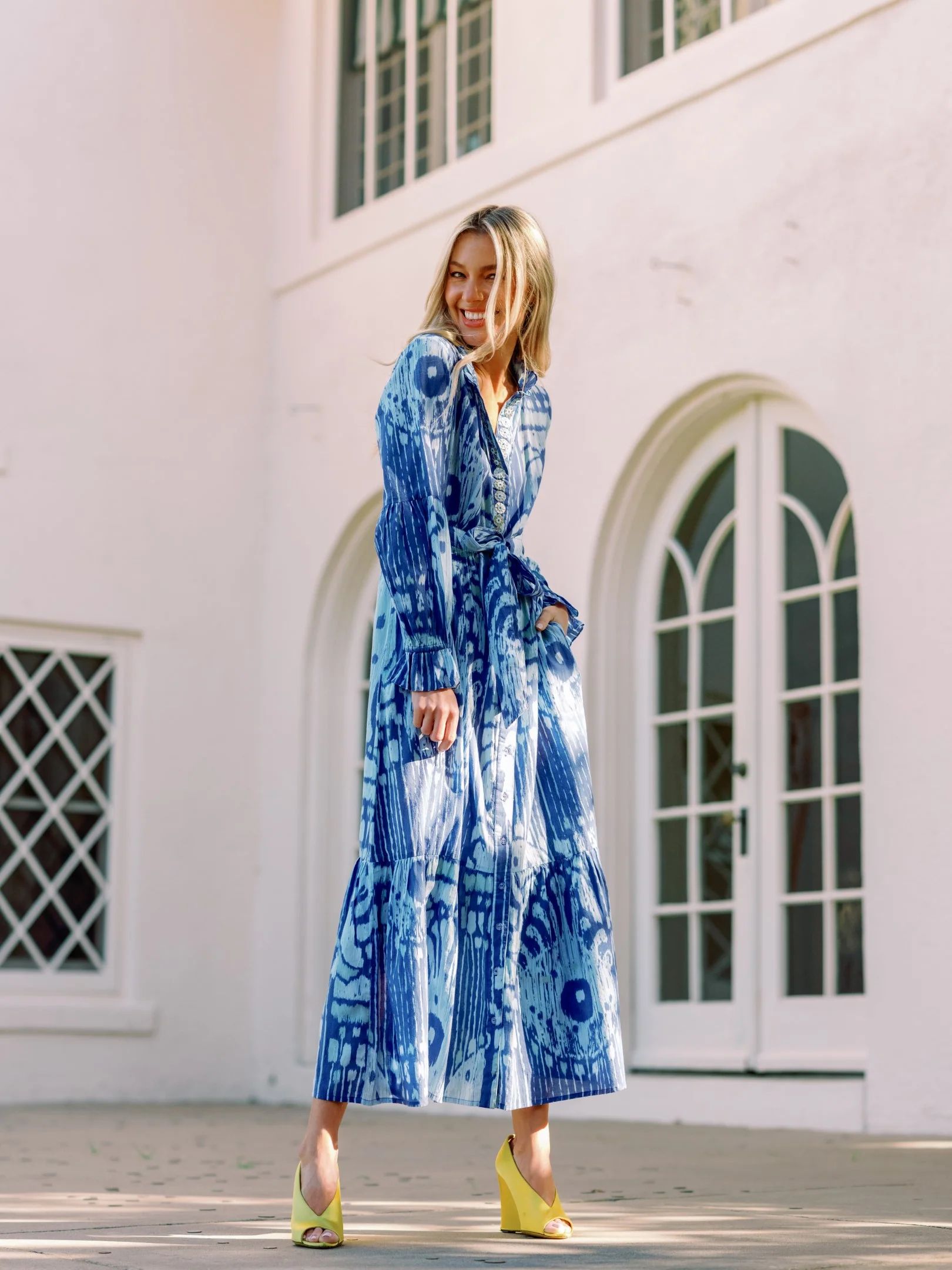 Britt Dress in Blue Moroccan Ikat | Sheridan French