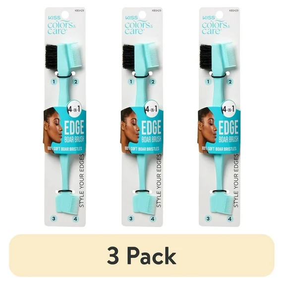 (3 pack) KISS Colors & Care 4-in-1 Edge Boar Bristle Brush, 2 Fine Tooth Combs & 1 Spatula, Mint | Walmart (US)