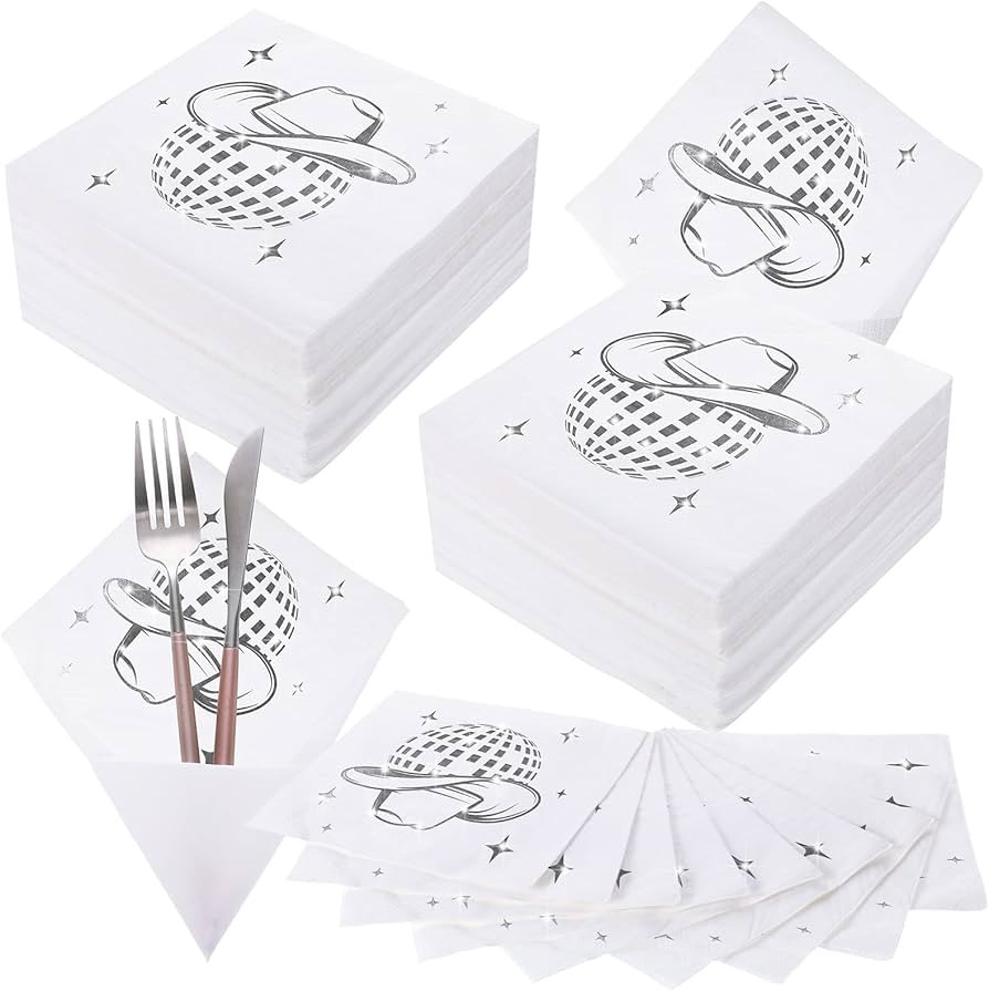 Ctosree 100 Pack Disco Napkins 70s 80s 90s Disco Party Decorations Western Cowgirl Stylish Silver... | Amazon (US)