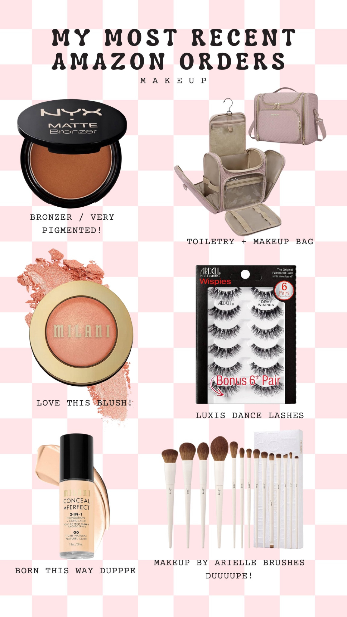 Amazon makeup haul! 
✨ NYX bronzer - very pigmented! I got the shade medium and love it for daily use and can build for stage makeup! 
✨ large makeup bag for dance competitions / traveling. I’m going to use it for toiletries for the whole family and my makeup. I love that it has a strap so I don’t have to put it in the suitcase! 
✨ this blush is gorgeous! - shade liminoso 
✨ these are makeup artist recommended for dance comp lashes! They are beautiful. 
✨ born this way dupe! Seriously, I have both and I actually prefer this one. 
✨ makeup by Arielle brushes DUPE! I love these brushes! 

#LTKsalealert #LTKtravel #LTKbeauty