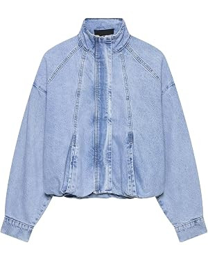 Chevara Women’s Cropped Denim Bomber Jacket Casual Light Wash Stand Collar Long Sleeve Zip Up O... | Amazon (US)
