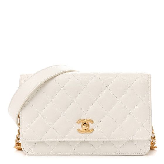 Caviar Quilted Twist Your Buttons Wallet On Chain WOC White | FASHIONPHILE (US)