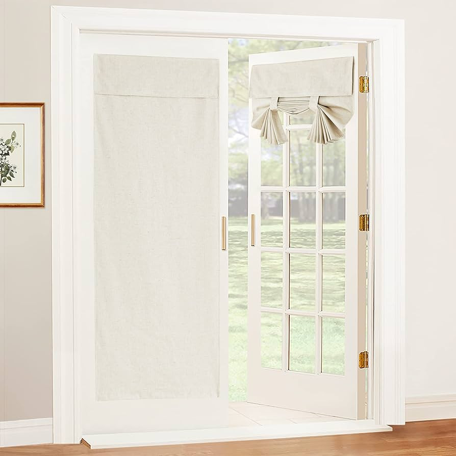 RYB HOME Glass Door Curtains Natural Linen Blended, 100% Blackout Blinds with White Layer Coating... | Amazon (US)