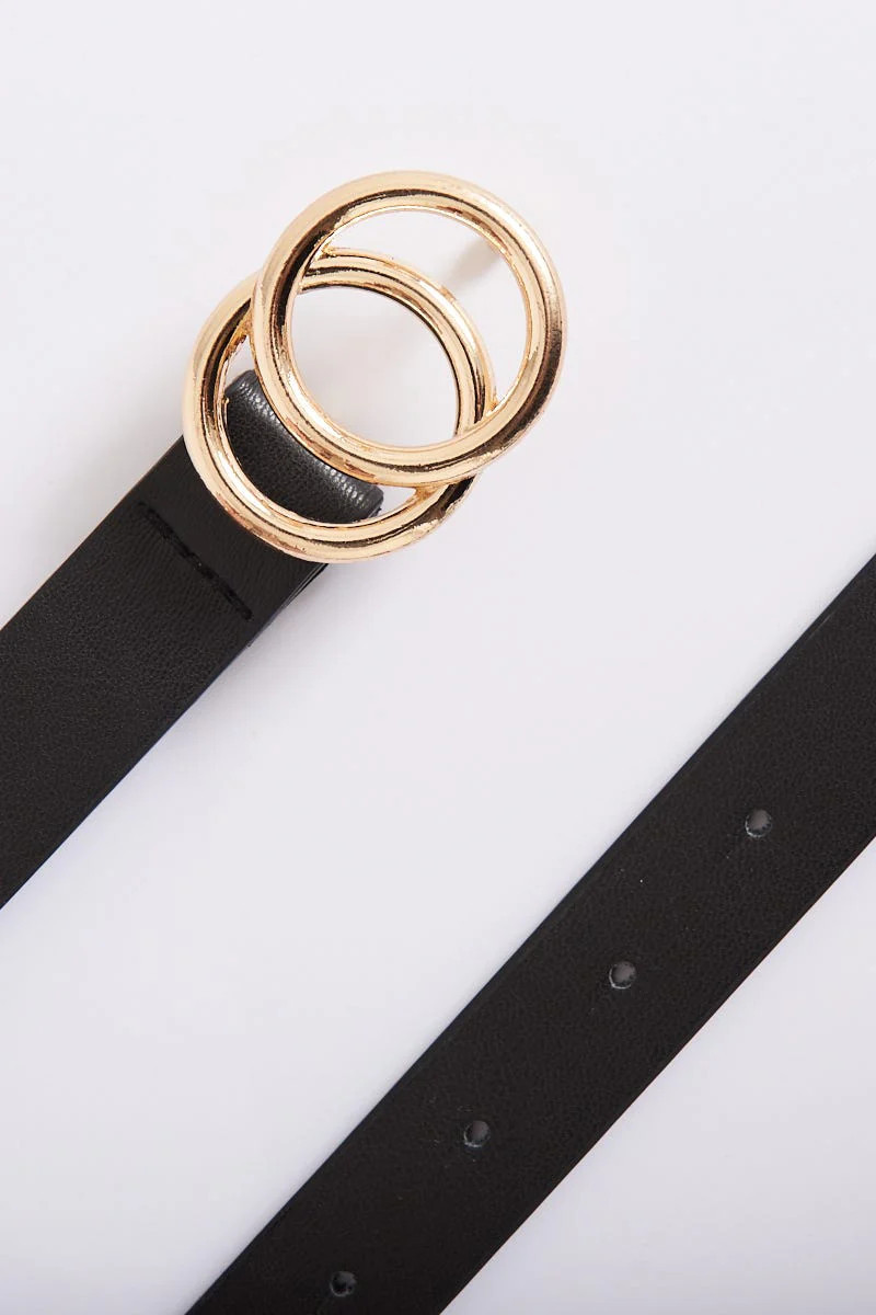 Brooklyn Belt In Black With Double Gold Ring Buckle O/S | St.Frock AU