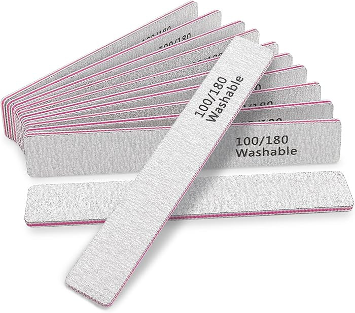 Nail File 12 PCS Professional Reusable 100/180 Grit Double Sides Washable Nail File Manicure Tool... | Amazon (US)