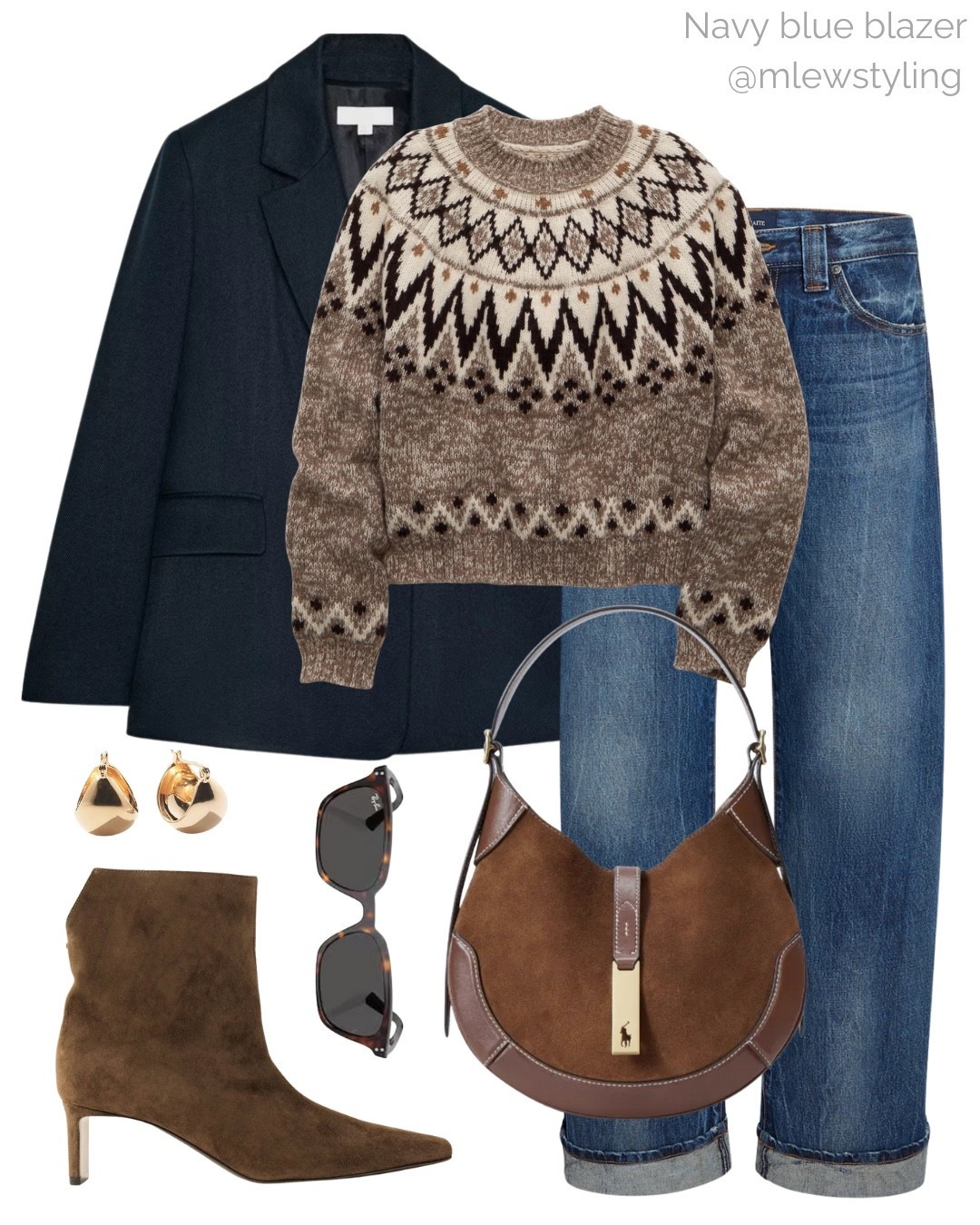 Navy blue blazer outfit 💙

Tags: winter fashion, elevated fall outfit, American eagle fair isle sweater, Khaite cuffed jeans, polo Ralph Lauren brown suede bag, Ray-ban sunglasses, gold hoop earrings, new-in Zara blazer 

#LTKootd #LTKWorkwear #LTKSeasonal