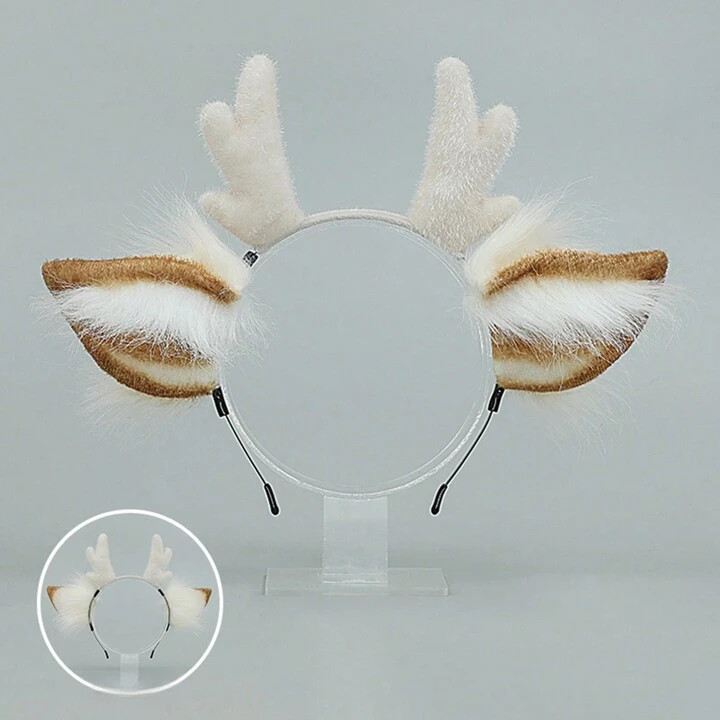 Christmas Antler Headband Cute Plush Deer Ears Hairband Cosplay Accessories Props Handmade Artificial Animal Ears Headwear Reindeer Ears Halloween | SHEIN