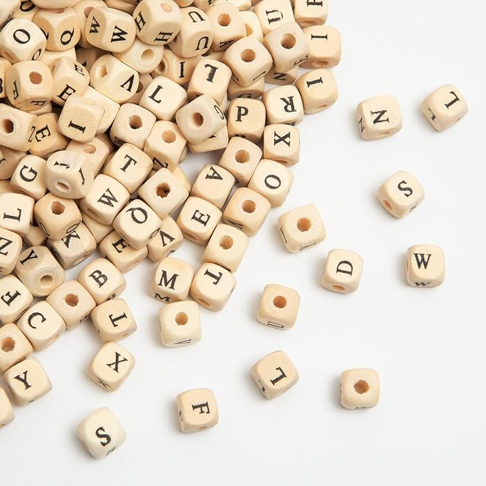 520pcs 10mm Wooden Letter Beads with Initial A-Z Square Alphabet Wood Beads Natural Cube Bulk for... | Amazon (US)