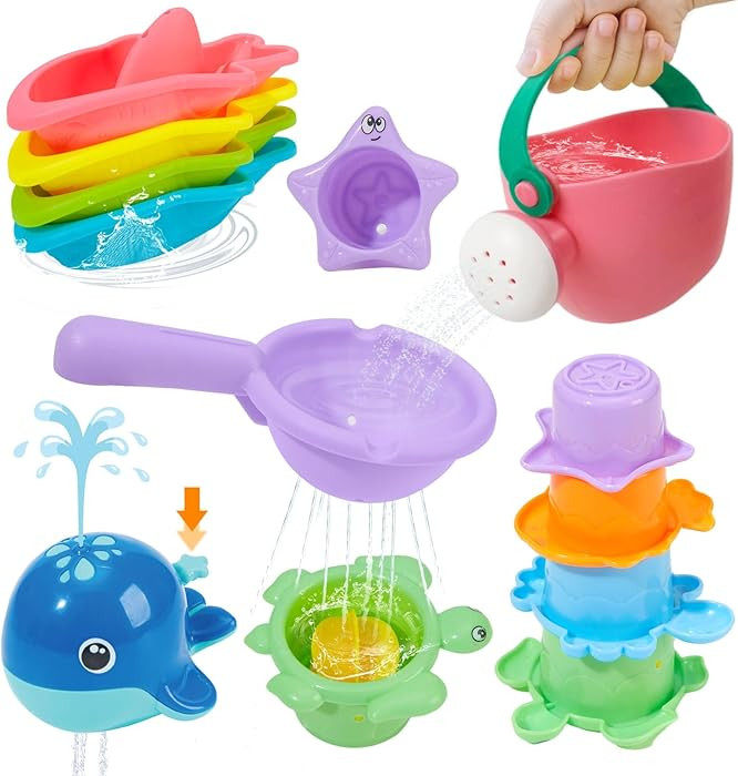 Mold Free Bath Toys, 11PCS | Safe Easy Clean & Fun Floating Boats & Spoon & Watering Can and Whal... | Amazon (US)