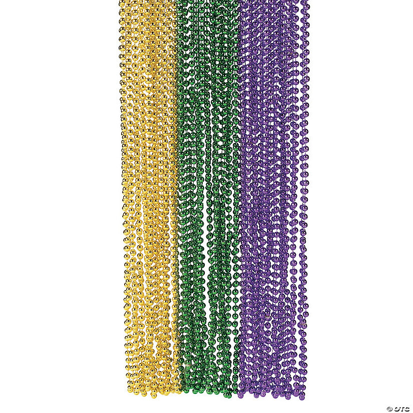 Bulk 48 Pc. Metallic Mardi Gras Bead Necklaces | Oriental Trading Company