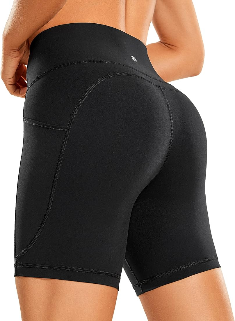 CRZ YOGA Women's Brushed Naked Feeling Biker Shorts 6'' / 8'' - High Waist Matte Workout Gym Spandex | Amazon (US)