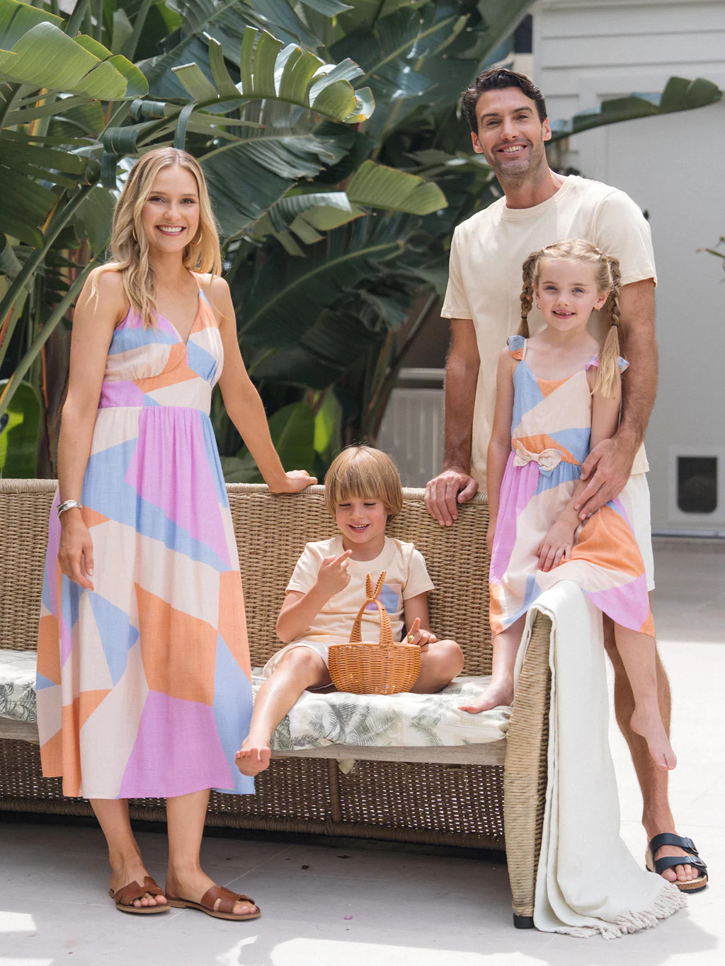Family Matching Outfits Set Colorblock Sleeveless Strappy Dress or Short-sleeve T-shirt Multi-col... | PatPat