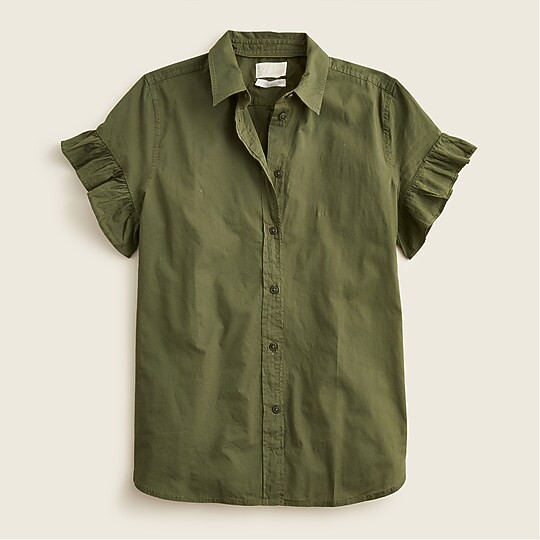 Classic-fit lightweight cotton poplin ruffle-sleeve shirt | J. Crew US