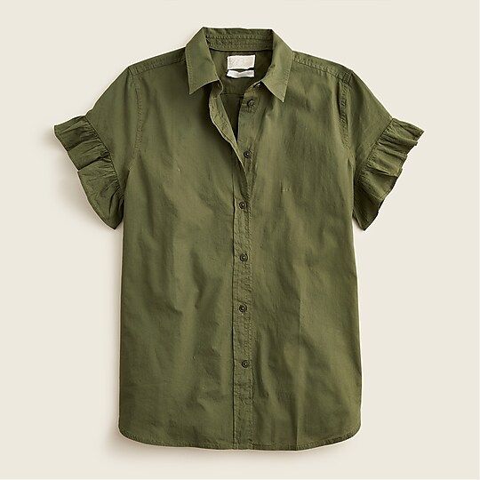 Classic-fit lightweight cotton poplin ruffle-sleeve shirt | J.Crew US