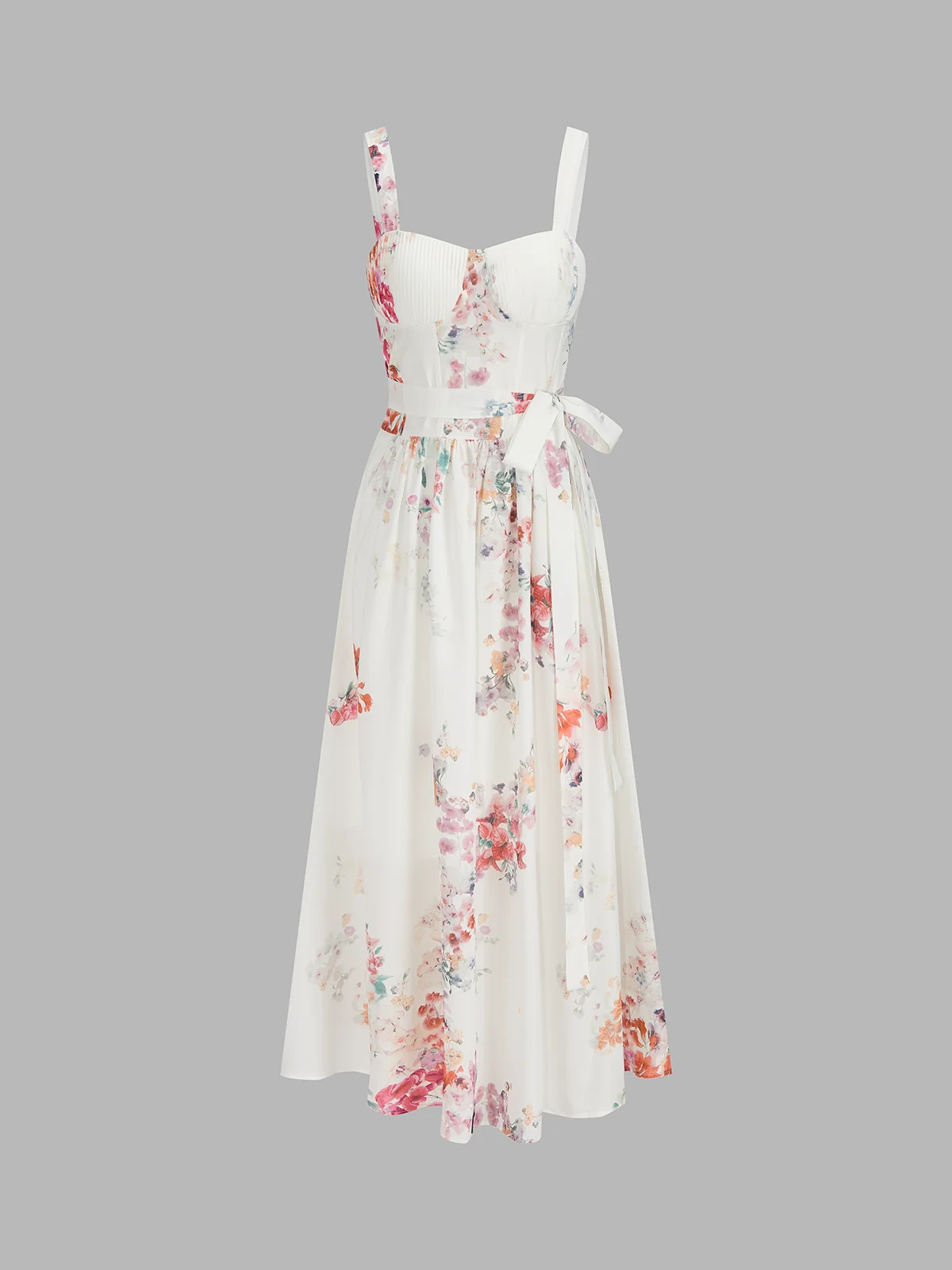 Cotton Watercolor Floral Corset Midi Dress | Commense