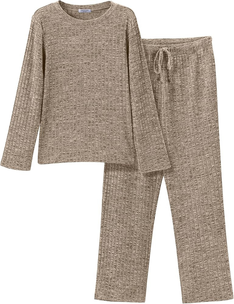 Ekouaer Womens Ribbed Knit Lounge Set Long Sleeve Top and Long Pants Sleepwear Pajama Set Two Pie... | Amazon (CA)