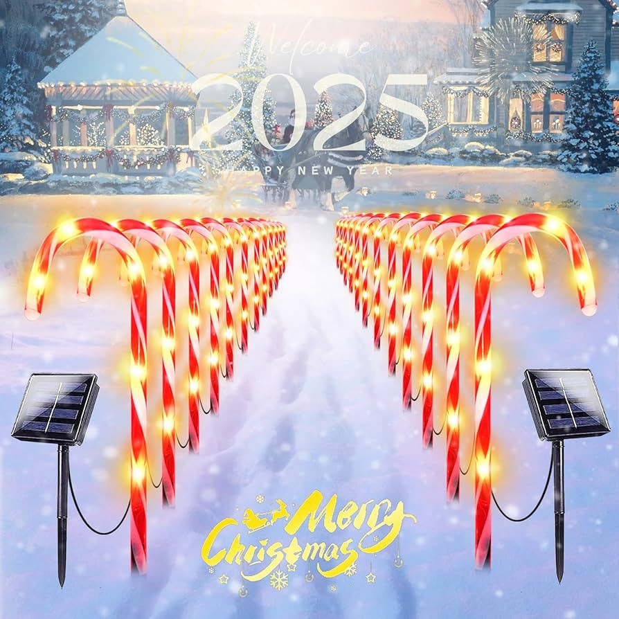 24-Pack Upgraded Solar Christmas Candy Cane Lights, Solar Pathway Lights Waterproof, Christmas De... | Amazon (US)