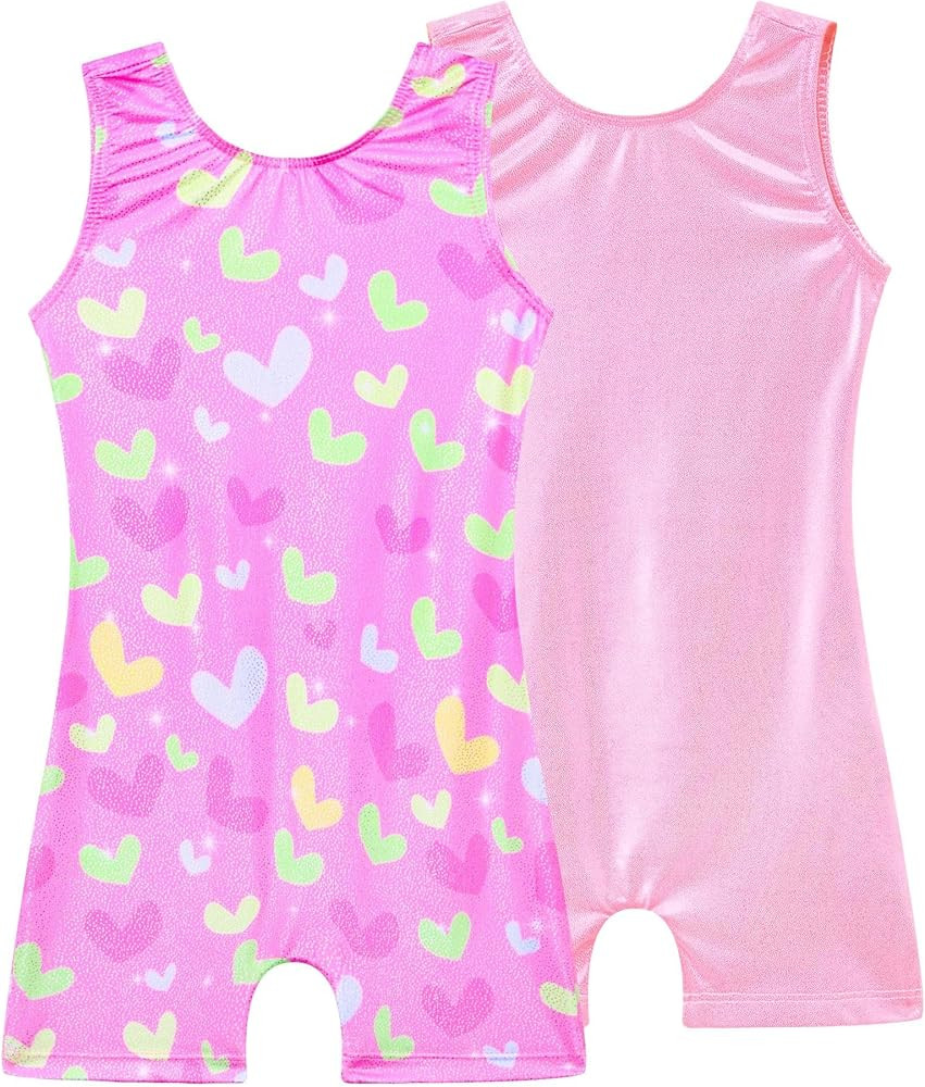 Girls Gymnastics Leotards Shiny Tumble Bodysuits Dance Biketards Workout Activewear 2 Pack for Ki... | Amazon (US)