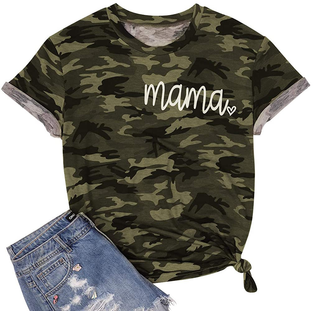 Mama Shirt Women Camouflage Tie Dye Mom Letter Print Tshirt Casual Basic Short Sleeve Tee Tops | Amazon (US)