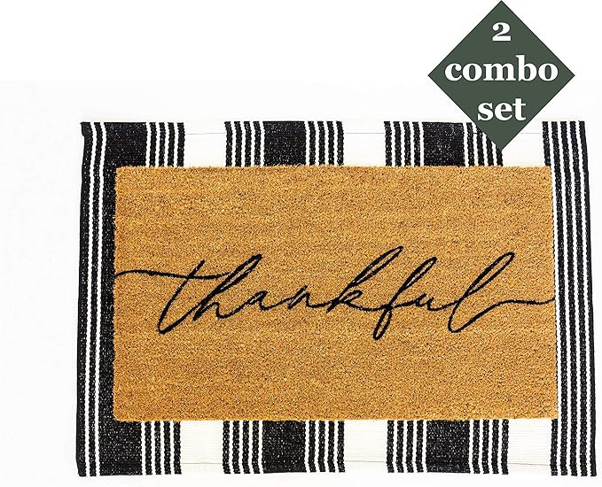 Amazon.com: Layered Outdoor Thankful Mat Set - Coconut Coir (17-inch x 30-inch) and Woven Doormat... | Amazon (US)