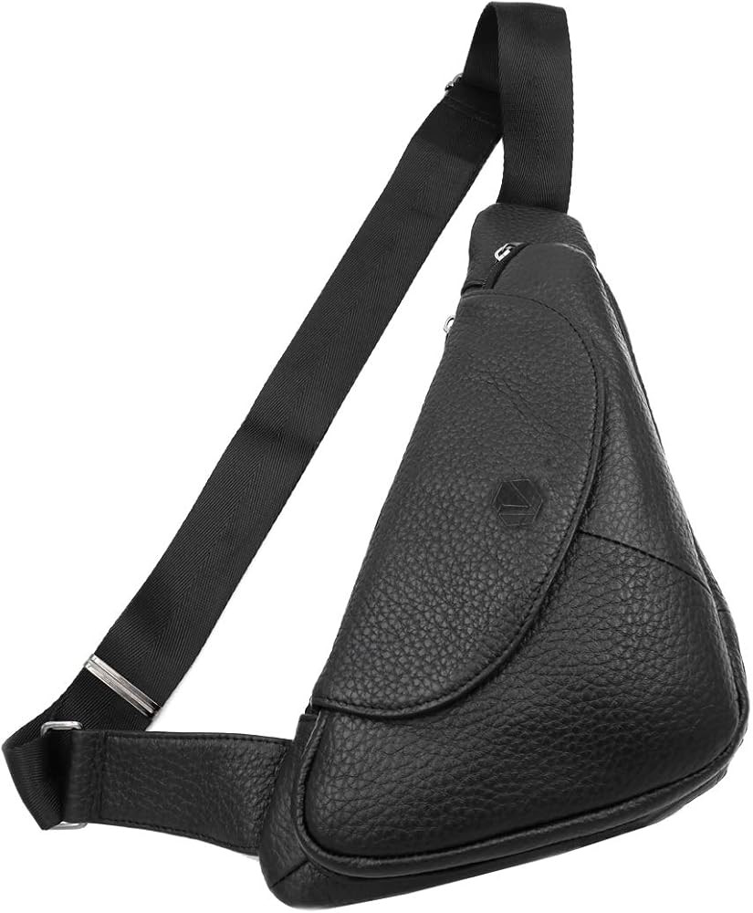 Vidlea Basic Black Leather Sling Bag Crossbody Chest Pack Shoulder Daypack (Black) | Amazon (US)